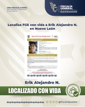 Localiza FGE con vida a Erik Alejandro N. en Nuevo Le&oacute;n