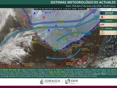 Evento de "norte" muy fuerte en el litoral del Golfo de M&eacute;xico e Istmo y Golfo de Tehuantepec, as&iacute; como ambiente fr&iacute;o en gran parte del pa&iacute;s