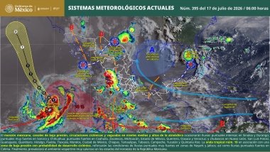 Se prev&eacute;n lluvias puntuales intensas en zonas de Sinaloa y Durango, y puntuales muy fuertes en zonas de Sonora, Chihuahua, Jalisco y Nayarit