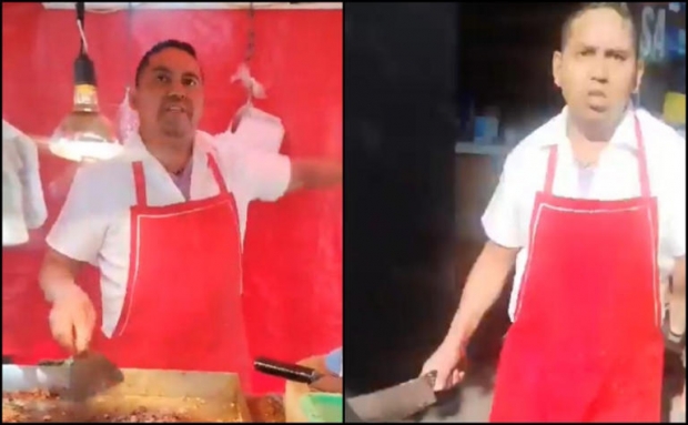 VIDEO: Taquero amenaza con un cuchillo a clienta en la alcaldía Cuauhtémoc; lo presentan ante el MP