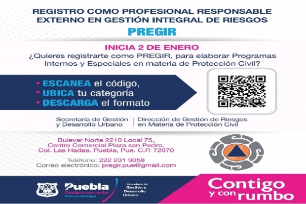 Ayuntamiento de Puebla inicia apertura de registro como profesional externo en gestión integral de riesgos (PREGIR)
