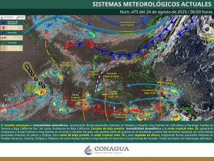 Pronóstico de lluvias para hoy 26 de agosto de 2025