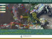 Lluvias puntuales muy fuertes en Sonora, Sinaloa, Chihuahua, Durango, Tamaulipas, Nayarit, Jalisco, Michoacán, Guanajuato, Querétaro, Estado de México, Campeche, Yucatán y Quintana Roo