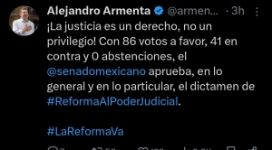 Armenta califica de &quot;histórico&quot; aprobación de Reforma Judicial